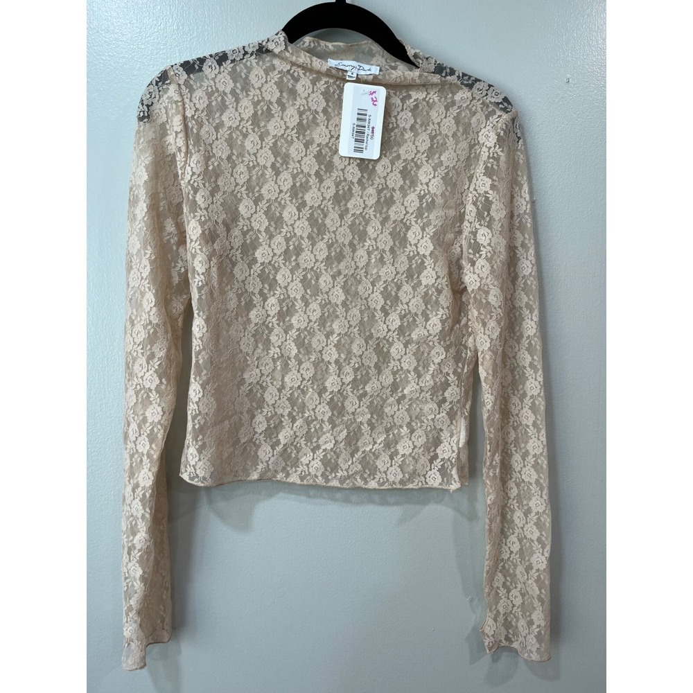 Emory Park Women's high neck lace top in taupe Size Small NWT